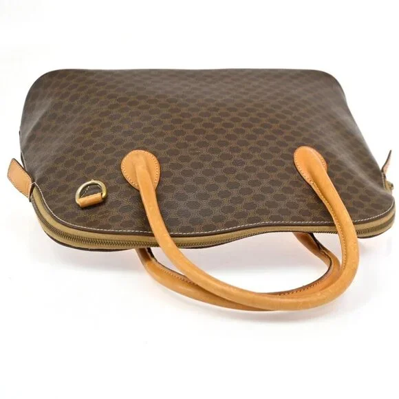 CELINE Logo Macadam Pattern Handbag PVC Leather Brown GHW Italy